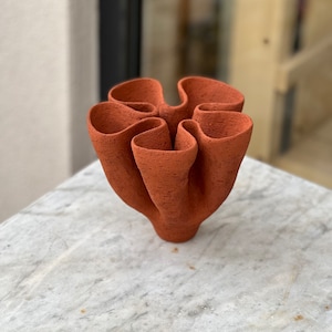 Ceramic Vase - Stoneware Terracotta Flower Vase - Handbuilt Ceramic Vessel