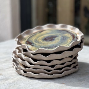 Ceramic Wavy Plate - Stoneware Serving Plate