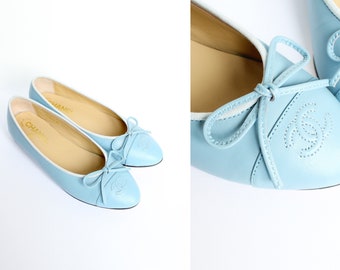 CHANEL Vintage auténticas zapatillas de ballet azul cielo talla de bailarina Eu 39/ US 8.5/ UK 6.5 (hecho en Italia)