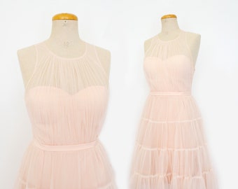 BLUGIRL BLUMARINE 2000s Vintage chic pastel blush pink midi tulle tea party dress tutu size M