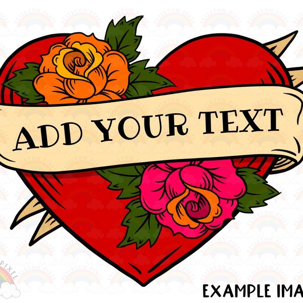 Tattoo Heart PNG, Tattoo Design PNG, Tattoo Heart with Banner and Classic Roses, Old School Tattoo Sublimation, Graphics for Print on Demand