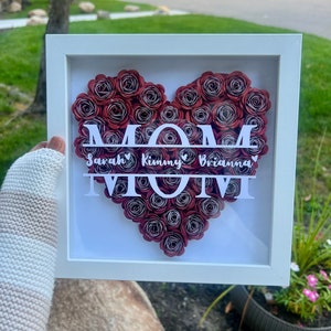 Mom Heart Shaped Monogram Flower Shadow Box|Solid Heart Flower Box | Paper Rose Shadow Box|Customized Gift|Gifts for Mom|Flower Shadow Box