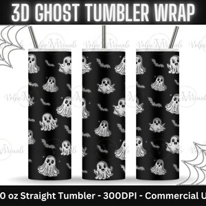 Halloween 20oz Skinny Tumbler Wrap, Halloween Tumbler Wrap, Halloween Skinny Tumbler, Inflated Puff 3D Bats and Ghosts