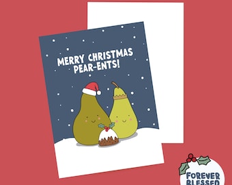 Funny 'Pear-ents' Christmas Card | Pun Greeting Card