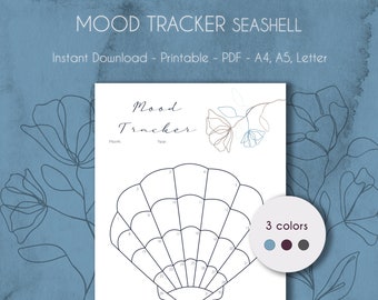Rastreador de estado de ánimo de conchas marinas / Imprimible / Descarga instantánea en PDF