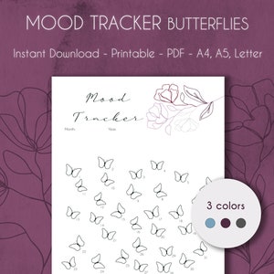 Mood Tracker Vlinders AFDRUKBARE Line Art Flower | Stemmingsgrafiek | A4, A5 en Letter | Pdf | Directe download