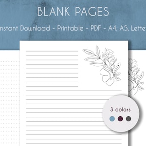 Pagine vuote PRINTABLE Line Art Flower / Carta foderata, punteggiata e vuota / A4, A5 e Lettera / PDF / Download istantaneo