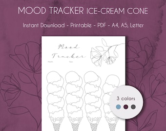 Rastreador de estado de ánimo con forma de cono de helado / Rastreador imprimible / Descarga instantánea