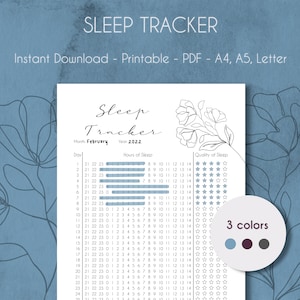 Slaaptracker AFDRUKBARE lijntekeningen bloemen| Slaapdagboek | Maandelijks slaapschema | A4, A5 en Letter | PDF | Direct downloaden