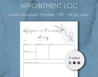 Appointment Log | Printable Doctor Visits Tracker | Instant Download
