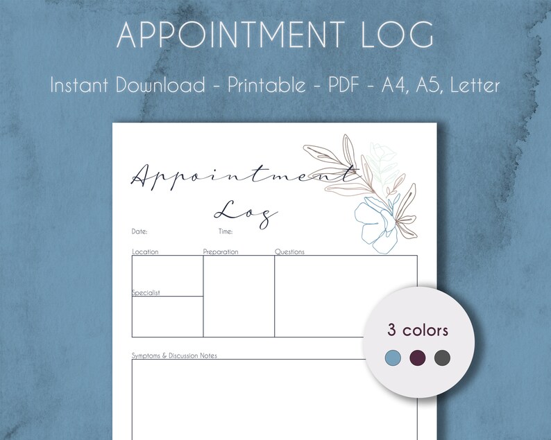 Appointment Log | Printable Doctor Visits Tracker | Instant Download - Etsy
