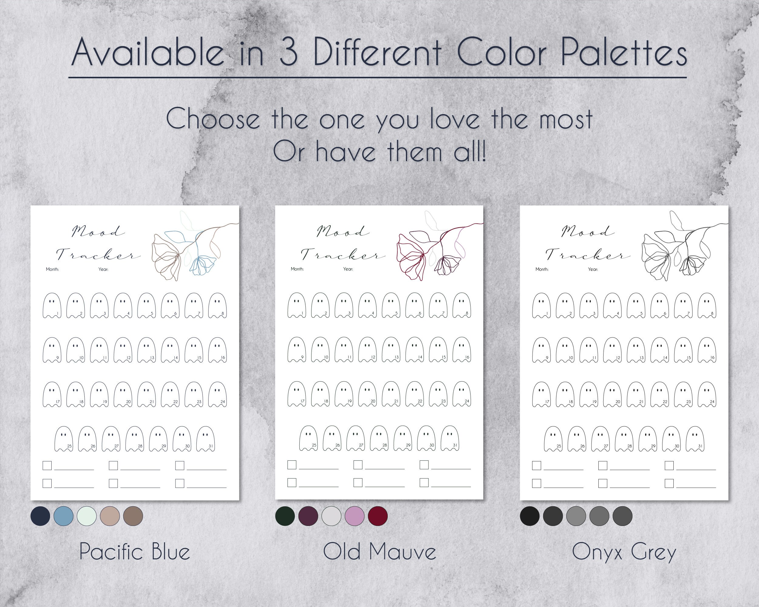 Mood Tracker Ghosts PRINTABLE Line Art Flower | Mood Chart | A4, A5 ...