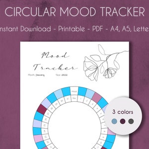 Circulaire Mood Tracker PRINTABLE Line Art Bloem| Grafiek voor geestelijke gezondheid | A4, A5 & Letter | PDF-| Direct downloaden