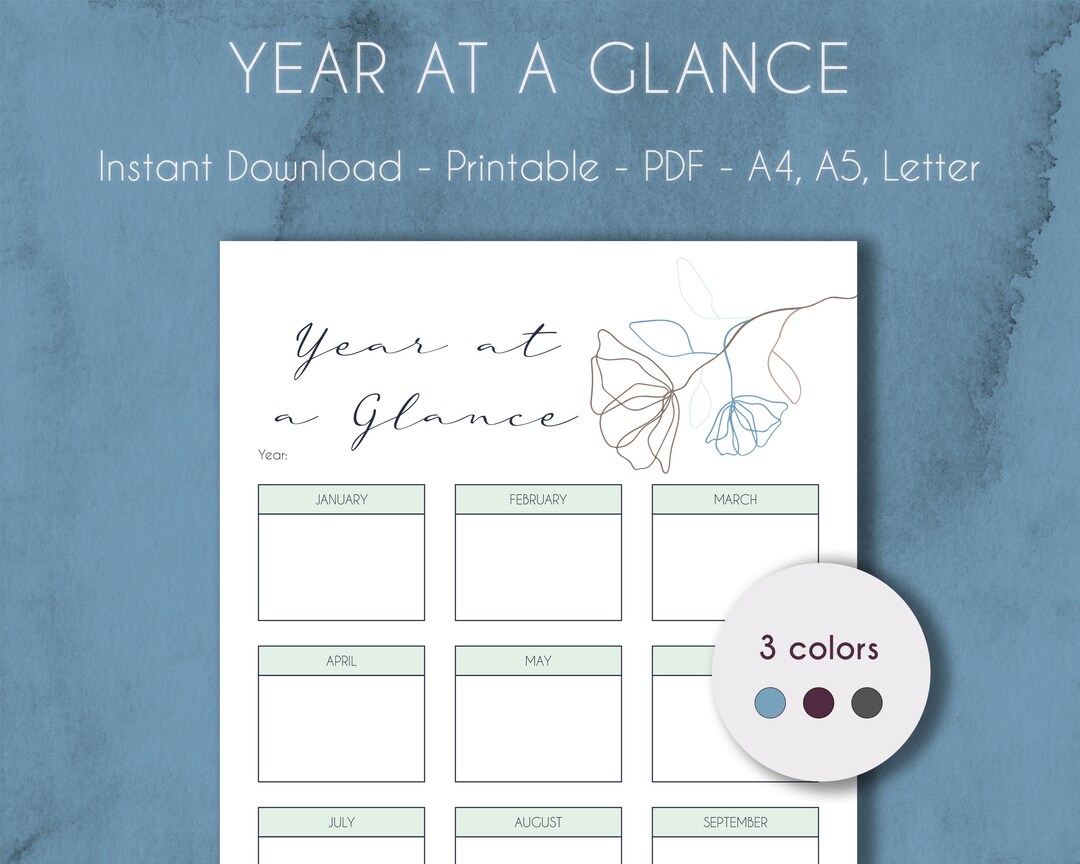 Year at a Glance | Printable Planner Insert | Instant Download - Etsy ...