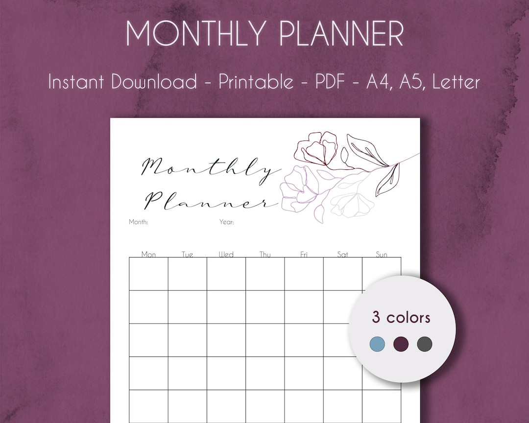 Monthly Planner PRINTABLE Line Art Flower| Undated Printable Planner ...