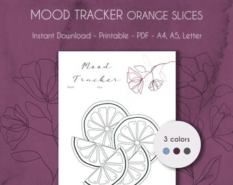 Rastreador de estado de ánimo con rodajas de naranja (IMPRIMIBLE) / Tabla de estado de ánimo / A4, A5 y carta / PDF / Descarga instantánea