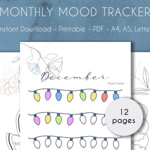 Maandelijkse Mood Tracker AFDRUKBARE Line Art Flower | Mood Tracker-bundel | A4, A5 en Letter | Pdf | Directe download
