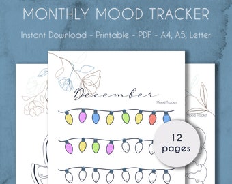 Monthly Mood Tracker PRINTABLE Line Art Flower| Mood Tracker Bundle | A4, A5 & Letter | PDF | Instant Download