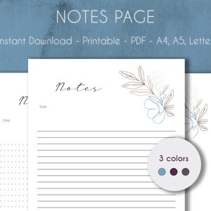 Note Pagine PRINTABLE Line Art Flower / Carta foderata, punteggiata e vuota / A4, A5 & Letter / PDF / Instant Download