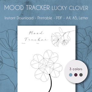Linha IMPRIMÍVEL flor do trevo afortunado do rastreador | Gráfico de humor | A4, A5 e Carta | PDF | Download instantâneo