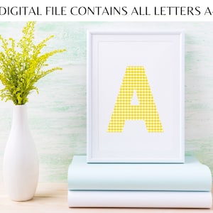 Printable Letter A-Z Art, All Letters of the Alphabet Included, Digital PDF Download, Yellow Gingham Letters