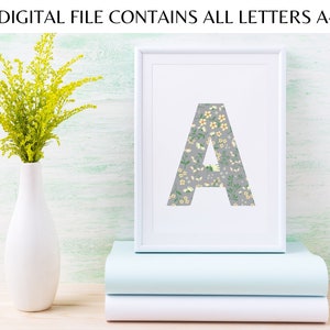 Purple Small Floral Print Printable A-Z Letter Art, All Letters of the Alphabet Included, Liberty Floral Digital PDF Download