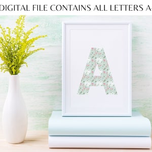 Blue Bloom Floral Print Printable A-Z Letter Art, All Letters of the Alphabet Included, Liberty Floral Digital PDF Download