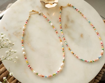 Ilvy | handgemachte bunte Perlenkette  "Yumira" | mit Süßwasserperlen | Gold Edelstahl