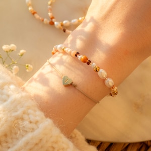 Ilvy handgemachte Perlenkette, Armband, Fußkettchen Leyan rosa, braun, beige mit Süßwasserperlen Bild 6