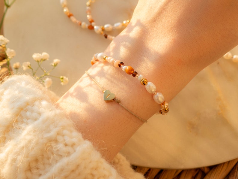 Ilvy handgemachte Perlenkette, Armband, Fußkettchen Leyan rosa, braun, beige mit Süßwasserperlen afbeelding 6
