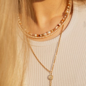 Ilvy handgemachte Perlenkette, Armband, Fußkettchen Leyan rosa, braun, beige mit Süßwasserperlen afbeelding 2