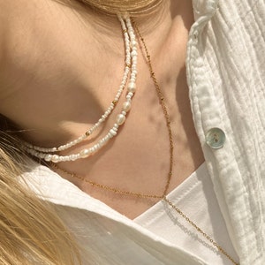 Ilvy | handmade pearl necklace "Farida" with white freshwater pearls | stainless steel gold, silver