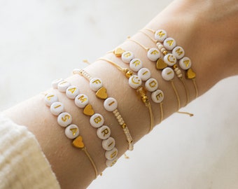 Ilvy | personalized bracelet letter beads white, gold | Bachelor party, friendship bracelet, names, initials