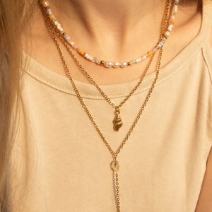 Ilvy handgemachte Perlenkette Assia bunt mit Süßwasserperlen weiß, orange, violett, grün Edelstahl gold Bild 7