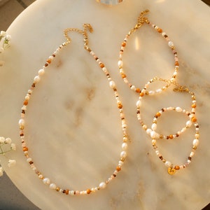 Ilvy handgemachte Perlenkette, Armband, Fußkettchen Leyan rosa, braun, beige mit Süßwasserperlen Bild 8