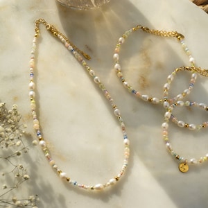 Ilvy | Handmade pearl necklace, bracelet, anklet "Ulima" colorful with freshwater pearls (vegan option available)