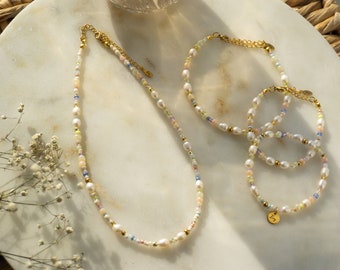 Ilvy | handgemachte Perlenkette, Armband, Fußkettchen "Ulima" bunt mit Süßwasserperlen (vegan möglich)