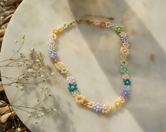 Ilvy | handmade colorful flower bead necklace "Sevim" glass beads | Stainless steel gold/silver