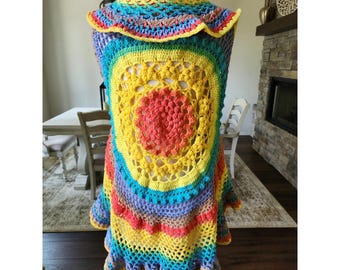 Handmade Rainbow Crochet Vest Kimono Boho Festival Indie Retro