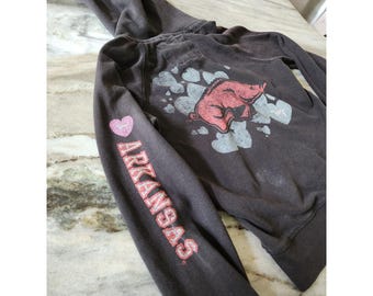Y2K PINK Victoria's Secret Arkansas Azorbacks Zip Up Hoodie Grau Schwarz