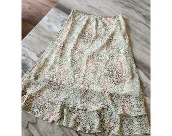 Falda midi verde abstracta de los 90, estilo Y2K, con volantes escalonados y bajo ondulado, de Fairy Phoebe Buffay.