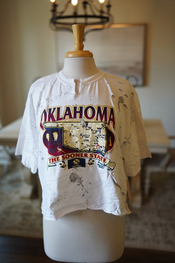 Vintage Custom Bleached Cropped Oklahoma Tee - image 1