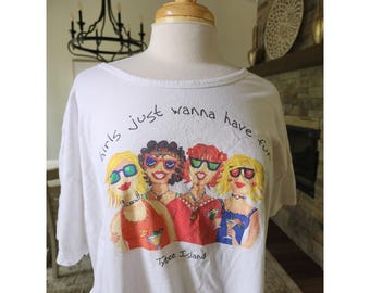 VTG Tybee Island Girls Just Wanna Have Fun Artsy Graphic Nightgown Pockets