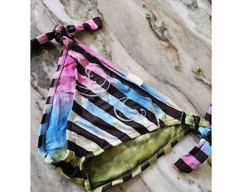 Y2K Lucky Brand Striped Tie Dye Side Tie Bikini Bottoms Small Boho Festival USA