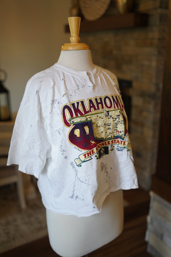 Vintage Custom Bleached Cropped Oklahoma Tee - image 5