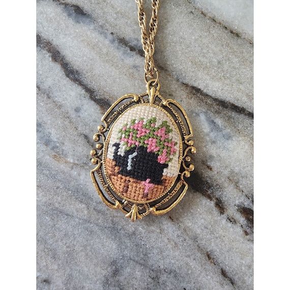 Victorian Style Handmade Crossstich Necklace - image 1