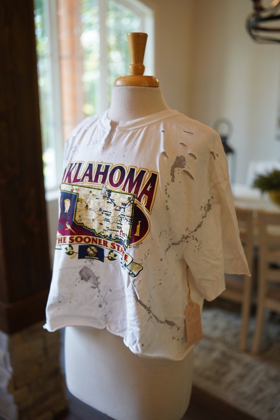 Vintage Custom Bleached Cropped Oklahoma Tee - image 4