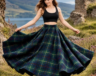 Women’s Scottish Tartan Maxi Skirt | Full Length Circle Skirt | Ladies Plaid Wool Skirt | Available in 50+ Clan Tartans