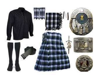 Skotsk kiltkilt för män | Traditionell tartankilt med 10 delar | Highland Wear-kilt | Finns i tartaner från 50+