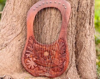 Rosewood flower Lyre Harp 10 String Musical Lyre Harp with Free Tuning Key bag and String Set